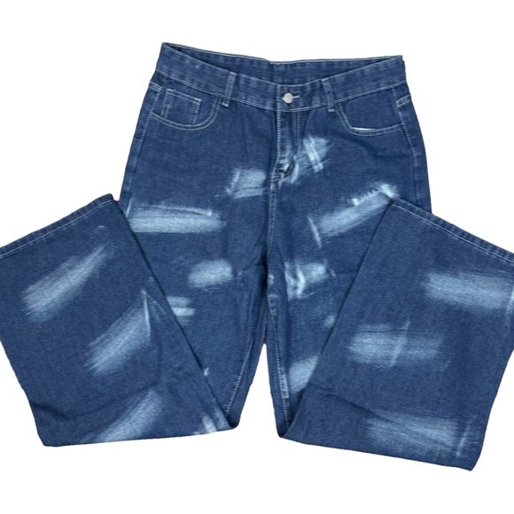 Women Y2K Jeans Large Blue High Rise Wide Leg Tie Dye Print Loose Washed - Picture 6 of 15